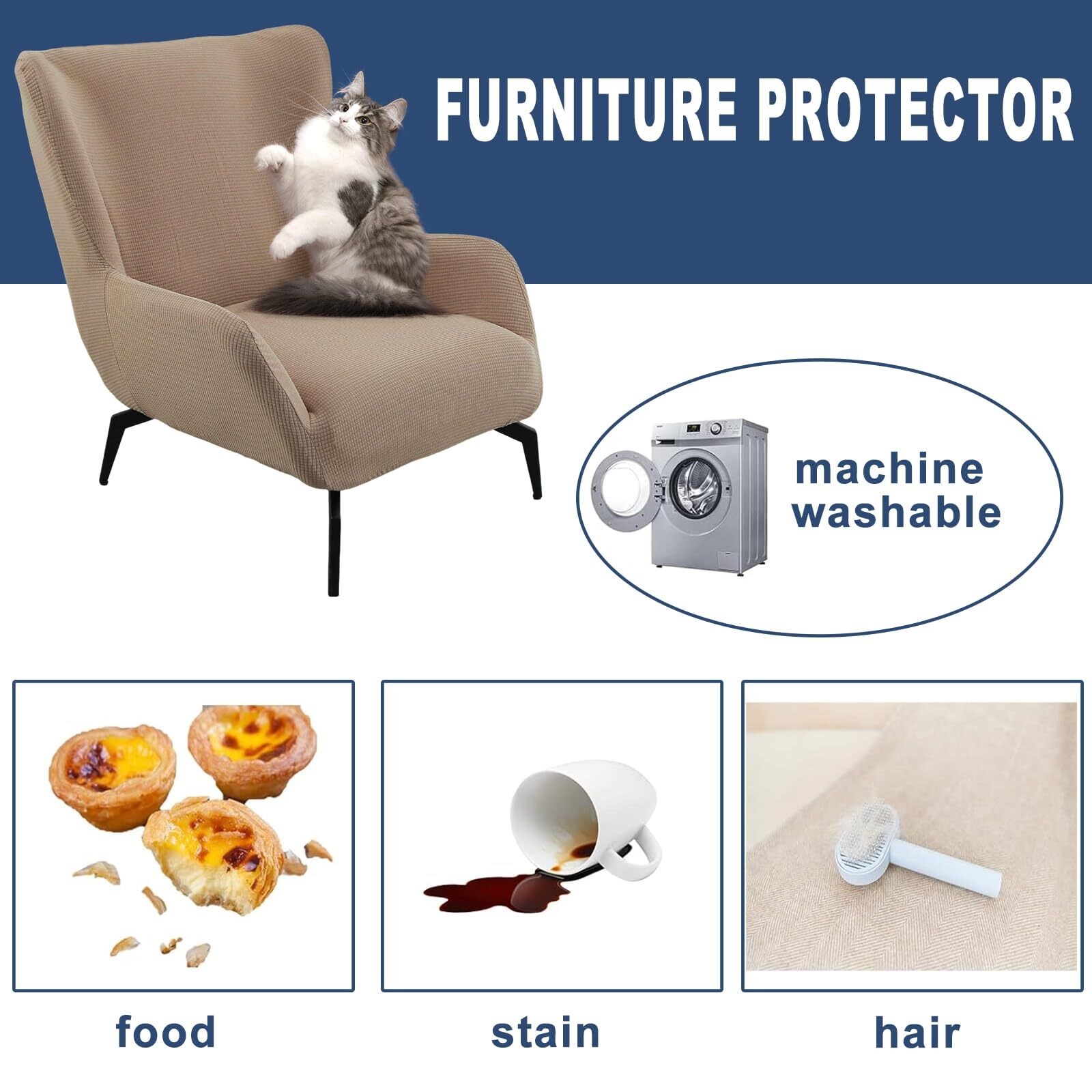 BH-JJSMGS Mid Century Modern Accent Chair Cover Jacquard Armchair Slipcover Soft Armchair Sofa Covers Removable Washable Chair Covers with Arms Furniture Protector for Living Room