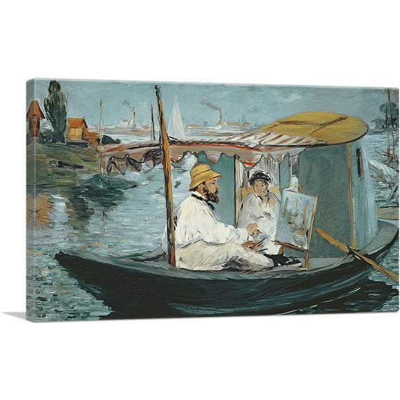 ARTCANVAS Monet in His Floating Studio 1874 Canvas Art Print by Edouard Manet - Size: 18" x 12" (1.50" Deep)