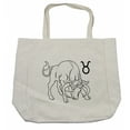 thumbnail image 1 of Zodiac Taurus Shopping Bag, Hand Drawn Style Bull Outline with Horoscope Sign Monochrome Design, Eco-Friendly Reusable Bag for Groceries Beach and More, 15.5" X 14.5", Cream, by Ambesonne, 1 of 2