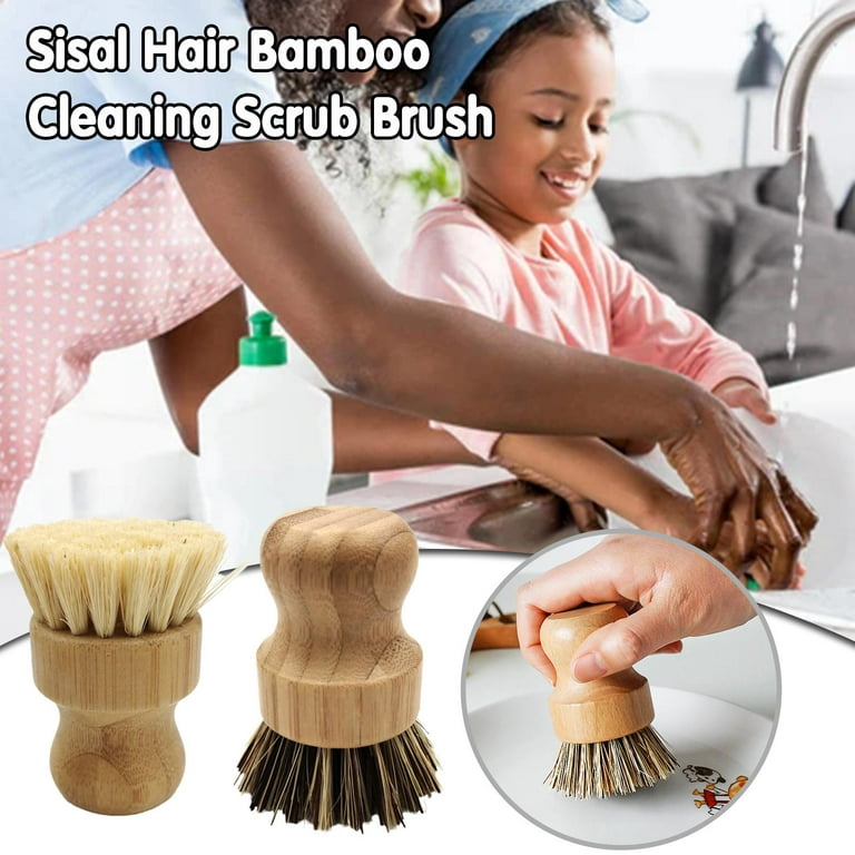 Bamboo Scrub Dish Wash Brush Kitchen Cleaning For Handle Natural Wooden P6L2