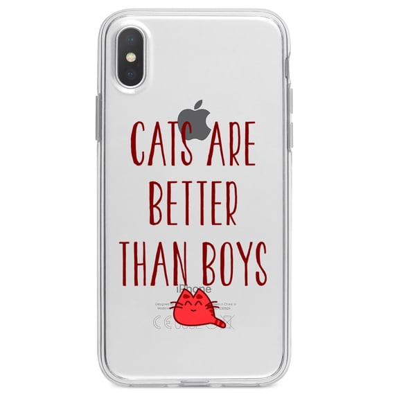 DistinctInk Clear Shockproof Hybrid Case for iPhone XR (6.1" Screen) - TPU Bumper Acrylic Back Tempered Glass Screen Protector - Cats Are Better Than Boys