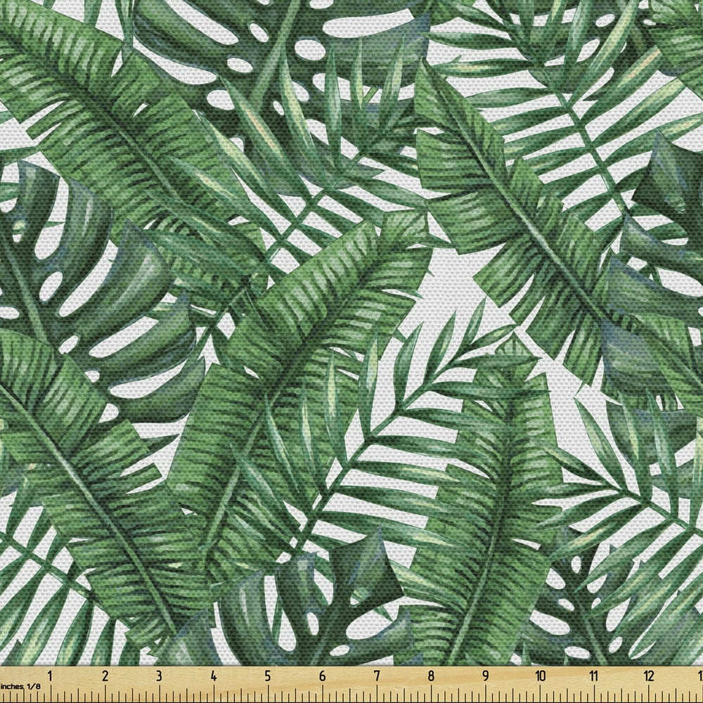 Palm Leaf Fabric by the Yard, Watercolor Art of Palm Tree Leaves Fresh