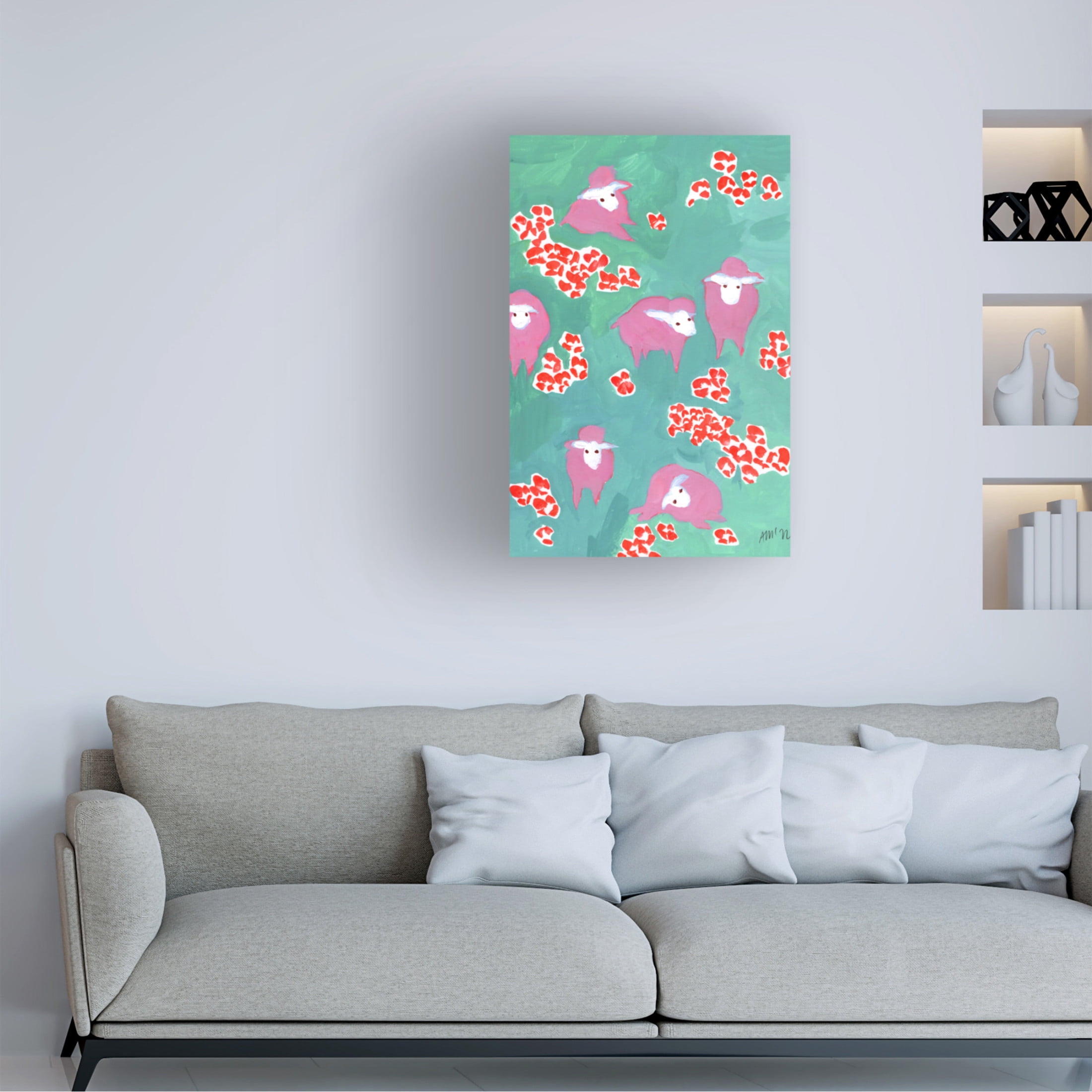 Trademark Fine Art Ania Zwara Pink Sheep On A Green Meadow Canvas Wall Art
