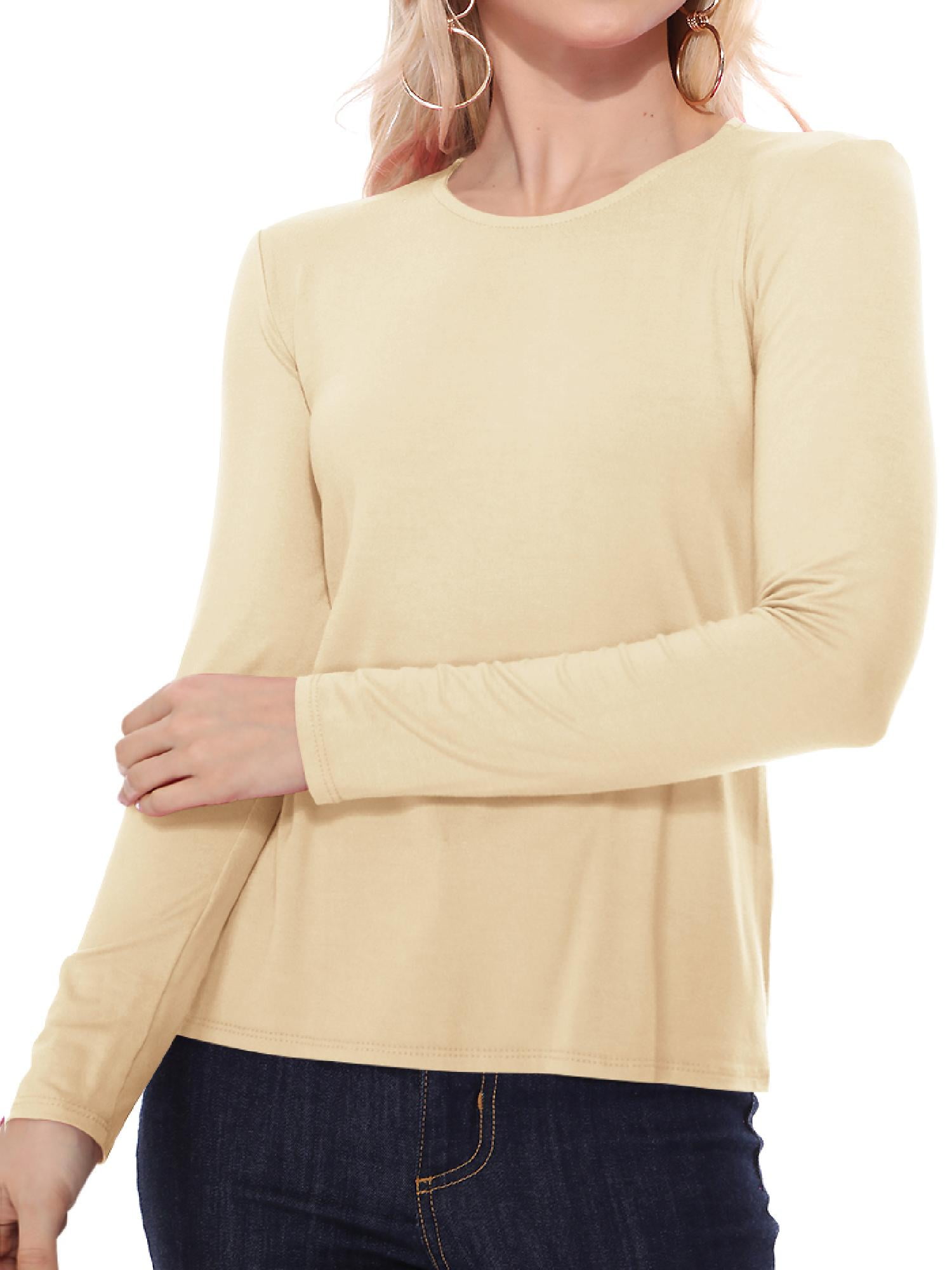 Women's Basic Crew Neck Long Sleeve Solid Tee Top Casual T-Shirts