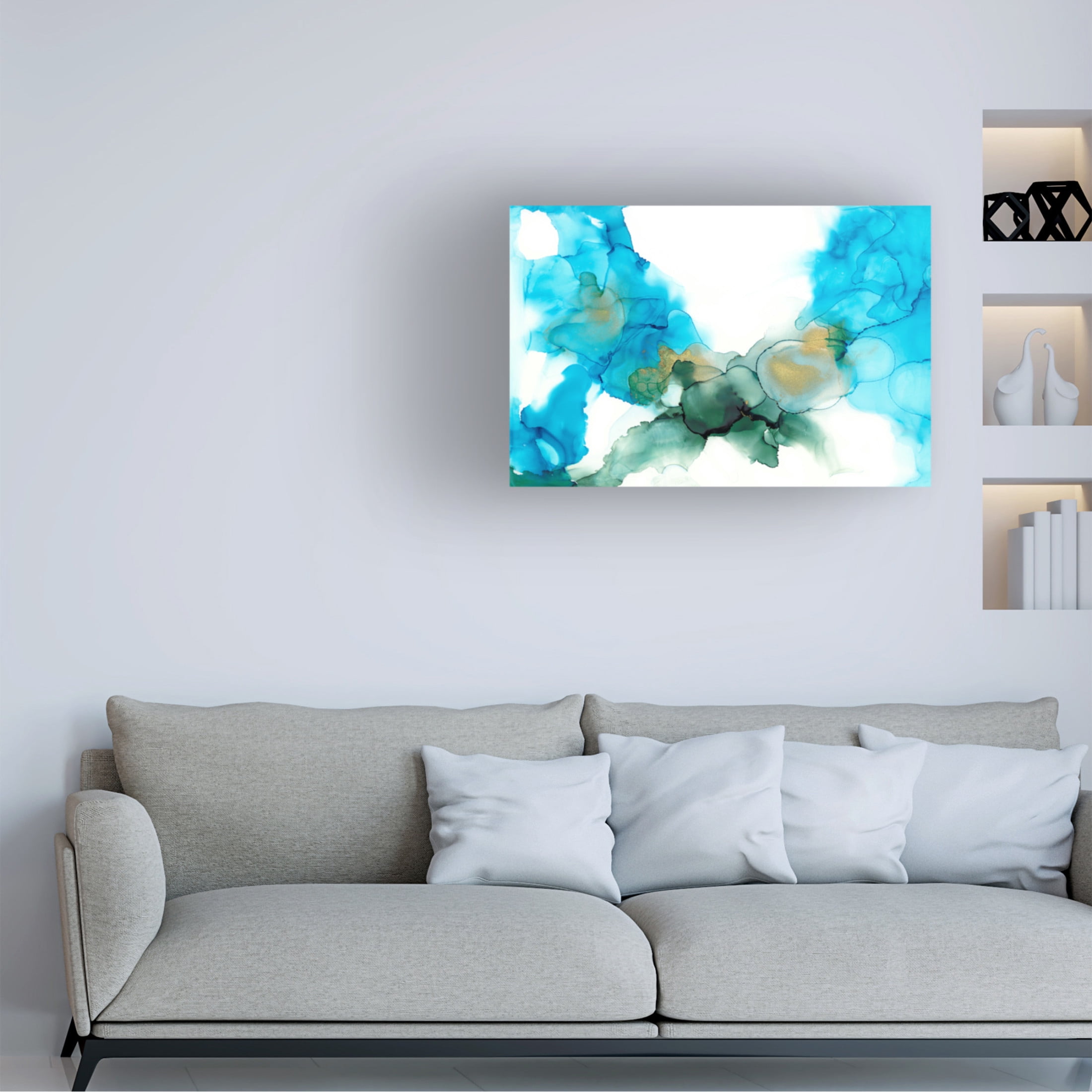 Canvas Wall Art - Jennifer Goldberger 'Aqua Bloom I' Wall Art for Living Room, Bedroom, or Office Décor by Trademark Fine Art - 32 x 22 Inches
