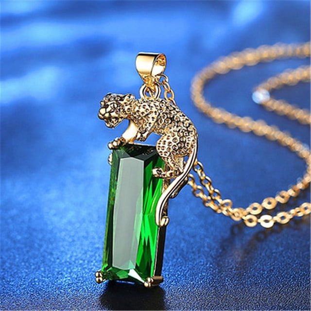 Collar para mujer, joyería para mujer, joyería fina para mujer, collar con colgante de leopardo dorado, joyería con piedras preciosas, personalidad de moda, collar de leopardo dorado