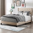 thumbnail image 2 of Beige Queen Size Bed Frame, Upholstered Bed Frame Queen, Linen Fabric Platform Bed Frame with Button Tufted Headboard, 500LBS Load Capcity, 2 of 10