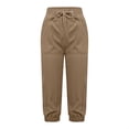 thumbnail image 3 of JJHGVB Capri Pants for Women Wide Leg Capris Women's Capris Pants Trendy Drawstring Elastic Waist Cargo Pants Loose Casual Sweatpant With Zip Pocket Capri Sweatpants Summer Pants Brown XL, 3 of 3
