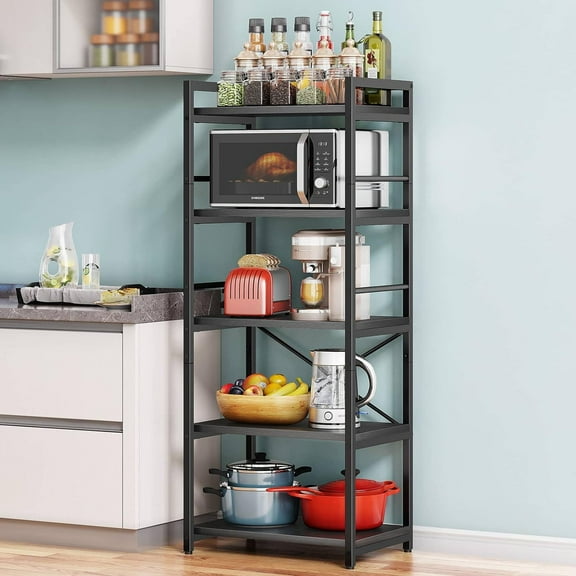 5-Tier Bakers Rack for Kitchen with Storage, Industrial Microwave Stand Shelf, Coffee Bar for Small Spaces, Free Standing Kitchen Storage Shelf Rack, 23.62" L x 15.75" W x 60.24" H