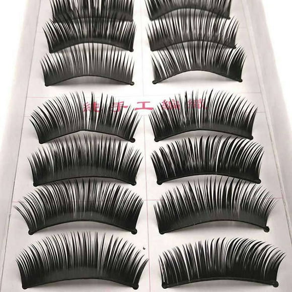 DHARMONAL 10 Pairs Thick Long Party False Eyelashes Black Band Eye Lashes 15mm Lashes Reusable Eyelashes Light for Eyelash Extensions Comb And Curler Pads for Tinting