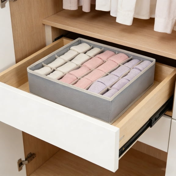 24 Cell Foldable Drawer Organizer, Non-Woven Sock and Underwear Storage Box, Grid Divider Storage Container for Socks Ties Belts and Personal Accessories(Gray,32x10cm)