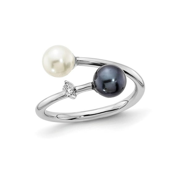 14K White Gold Black and White saltwater Akoya Pearl Ring (SIZE 7)