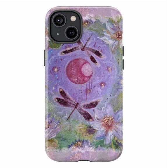 Mystical Dragonfly Phone Case, Artistic Purple Floral and Moon Design, Unique Protective iPhone Cover for iPhone 16 15 14 13 12 11 Pro Plus Max Mini
