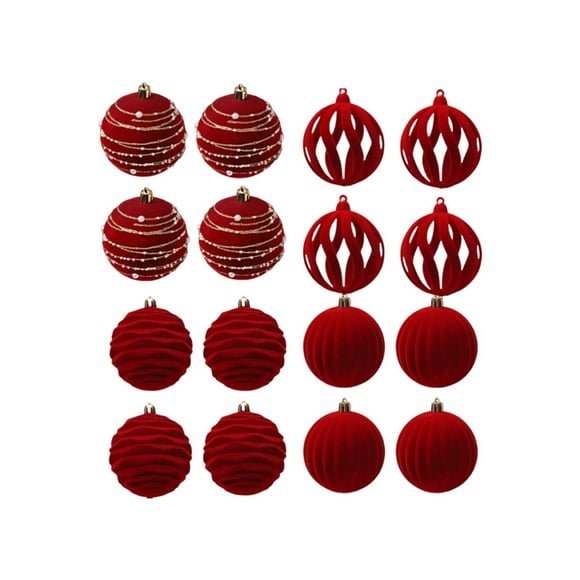 Colorful Flocking Christmas Decoration Balls Set Of 16 Pieces For Tree Hanging 3.15 Inches Diameter Holiday Scene Arrangement Supplies