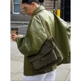 thumbnail image 5 of Chaqueta de cuero verde con cremallera de gran tamaño para mujer, abrigo informal de manga larga con cuello vuelto elegante, ropa informal suelta elegante para mujer, 5 of 5