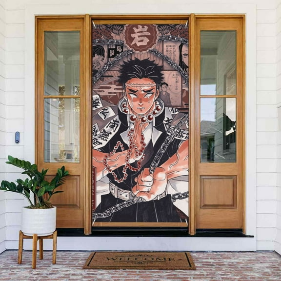 Door Cover Decoration Demon Slayer Himejima Gyomei Hanging Banner Backdrop Tapestry Outdoor Party Decor 72.8 x 35.4 Inch
