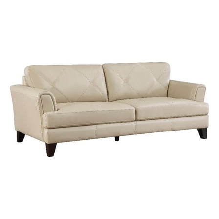 Lisa 88 Inch Sofa- Cream Top Grain and Split Leather- Brown Solid Wood