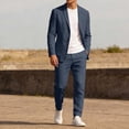 thumbnail image 2 of ZVNAΖH Men's 2 Piece Linen Suits Set Regular Fit Casual Lightweight One Button Blazer Jacket and Pull-on Pant Summer Beach Wedding, M-4XL, 2 of 9