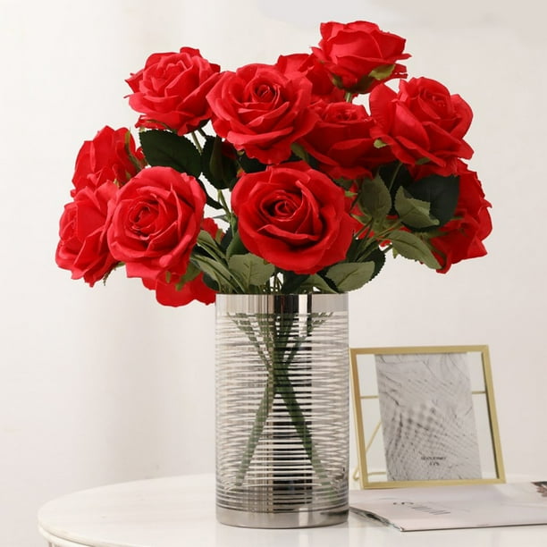 Decoración del hogar, decoración de habitaciones, decoración de paredes, simulación de ramo de 10 rosas artificiales, ramo de tela de seda decorativa, decoración del hogar, flores artificiales de boda