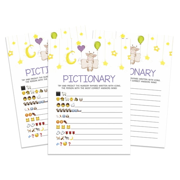 InkdotpotPack of 50,GirlBoy BabyShower Party Collection,PictionaryBabyShower Party Games, Activities, Decorations,Giraffe ThemeParty Supplies