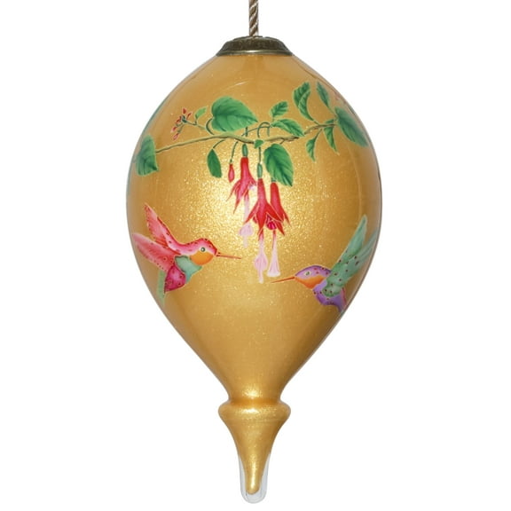 Inner Beauty Hummingbirds and Flowers Hand Painted Glass Ornament