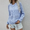 thumbnail image 6 of RYRJJ Open Front Cardigan Sweaters for Women Round Neck Long Sleeve Button Down Hollow Out Crochet Knit Sweater Outwear Top(Blue,XL), 6 of 9