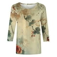 thumbnail image 4 of Nrmvnmi Womens 3/4 Length Sleeve Cotton Tops Casual Floral Print Round Neck Summer Tops Loose Fit Elastic and Lightweight Blouse For Women, 4 of 5