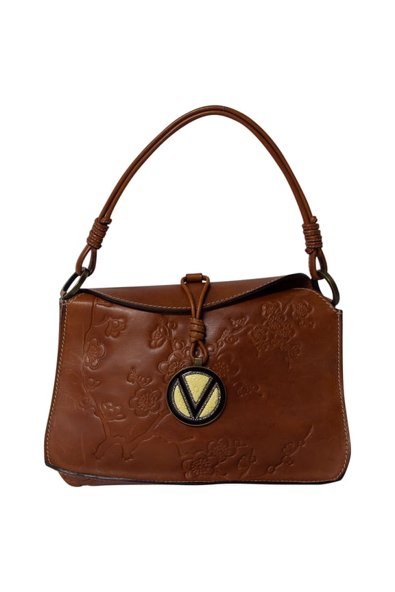 Pre-Owned Valentino Garavani Flower Embossed Hobo Bag in Brown Leather