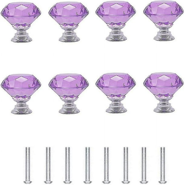 Perillas de puerta de diamante de 8 x 30 mm, perillas de puerta de diamante de cristal con tornillos para muebles de cajón de gabinete