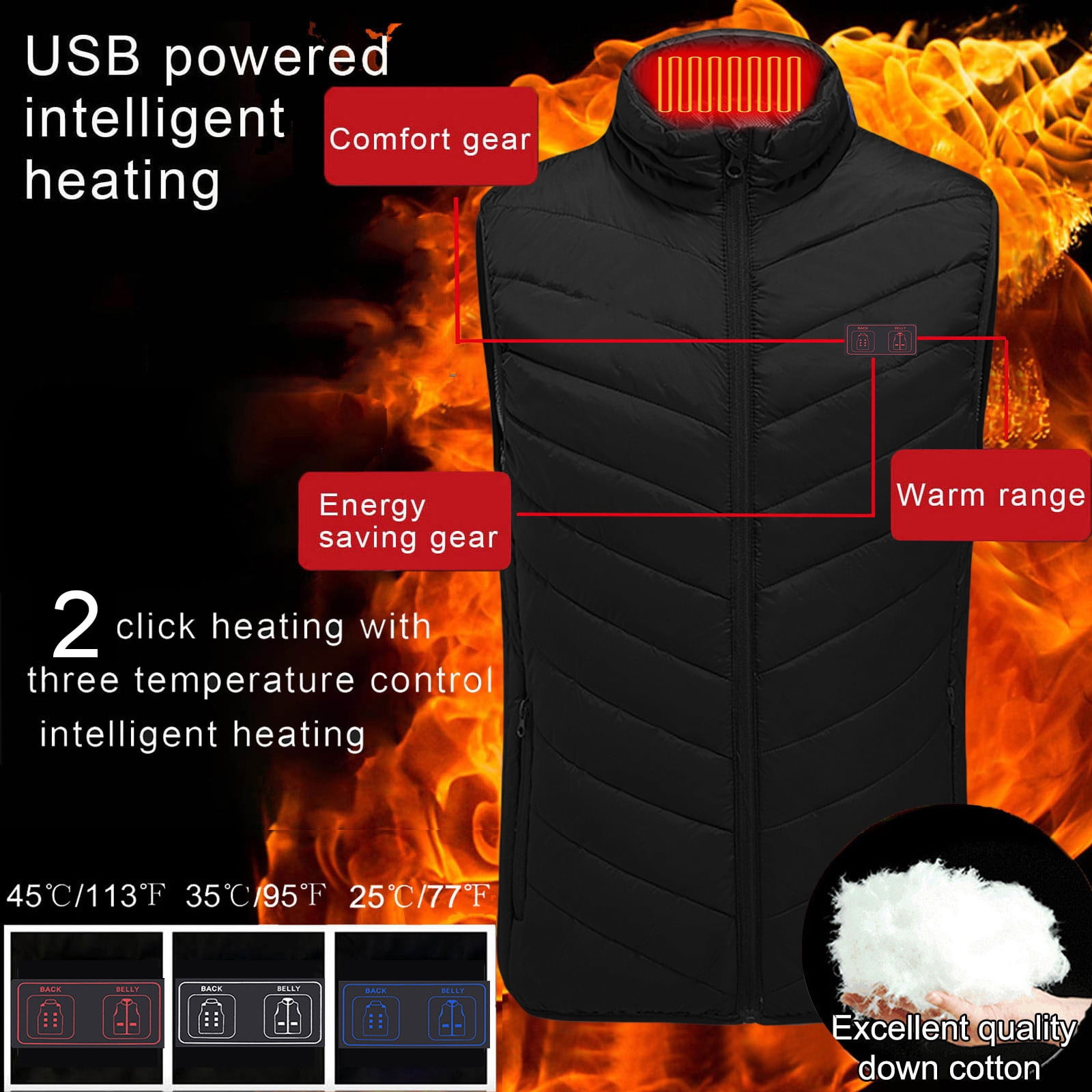 Brnmxoke Womens Plus Vest Lightweight Rechargeable Electric Heated Vests Unisex Sleeveless Warm Outerwear Jackets Black,L