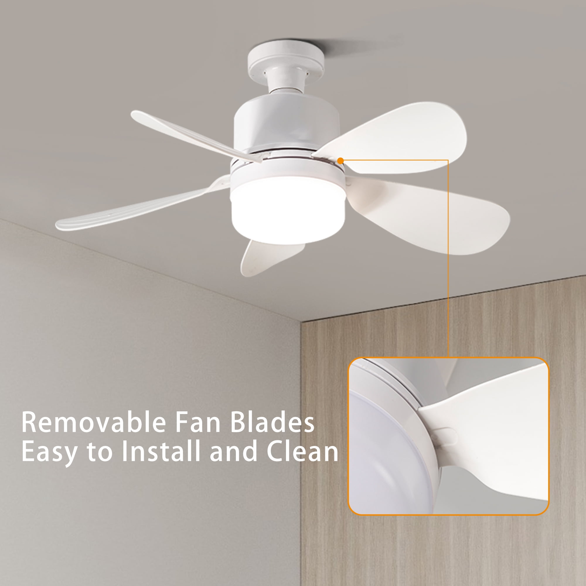 Ceiling Fan with Light, 20.5” Socket Fan Light with Remote,5 Blades E27 Base LED Bulb Dimmable for Bedroom Kitchen Garage,White