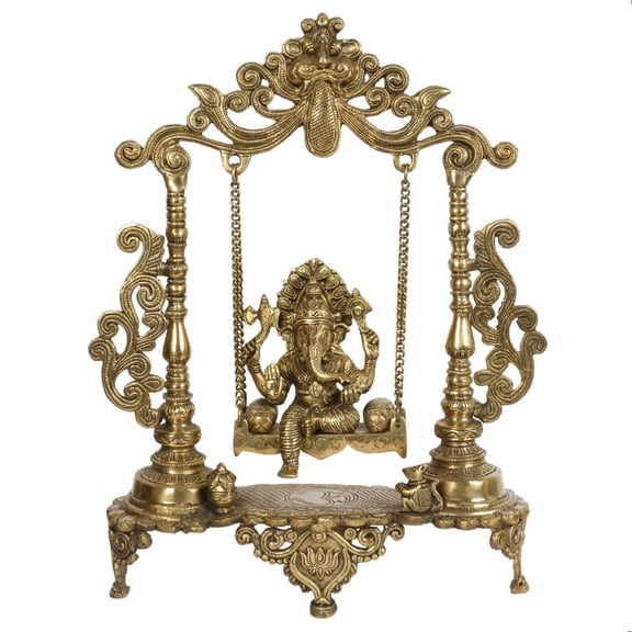 Brass World Brass Ganesh Jhula Hanging Ganesha Swing Statue Ganpati Jhoola Kirtimukha Idol Murti for Home Décor Office Mandir Gift19 Inch