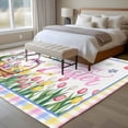 thumbnail image 4 of 5'x7' Area Rugs for Living Room Bedroom, Spring Easter Washable Rug Carpet Runner Indoor Outdoor, Watercolor Pink Yellow Bunny Tulip Eggs Plaid Non Slip Floor Mats Area Rug for Kitchen, Nursery, 4 of 8