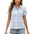thumbnail image 3 of Youyipin womens tops Button Down Shirts Short Sleeve Linen V Neck Collared Hawaiian Floral Print Casual Blouse summer tops for women, 3 of 7