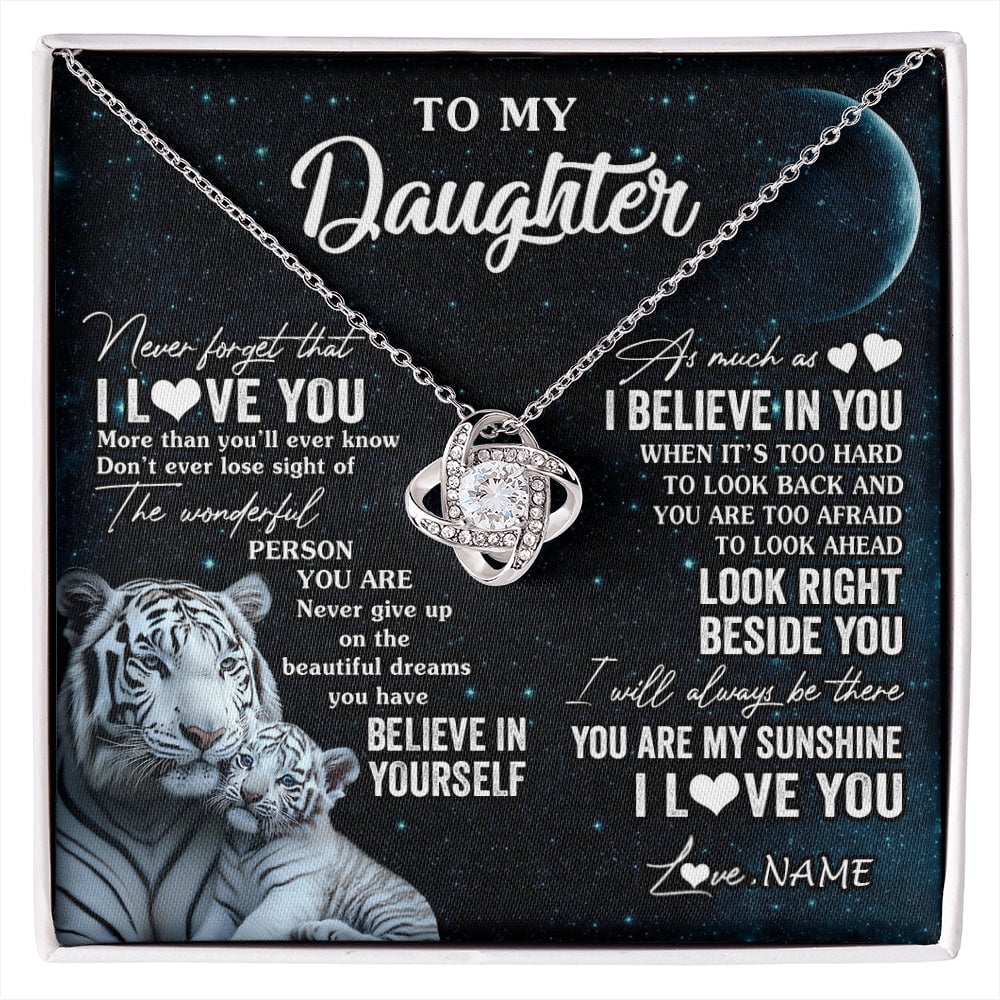 Daughter White Tiger Never Forget Necklace, White Love Knot Necklace