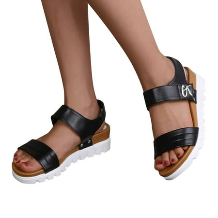 

ZHELIYO Women s sandals Fashion Womens Breathable Lace Up Shoes Thick Soled Wedges Casual Sandals Black 7.5