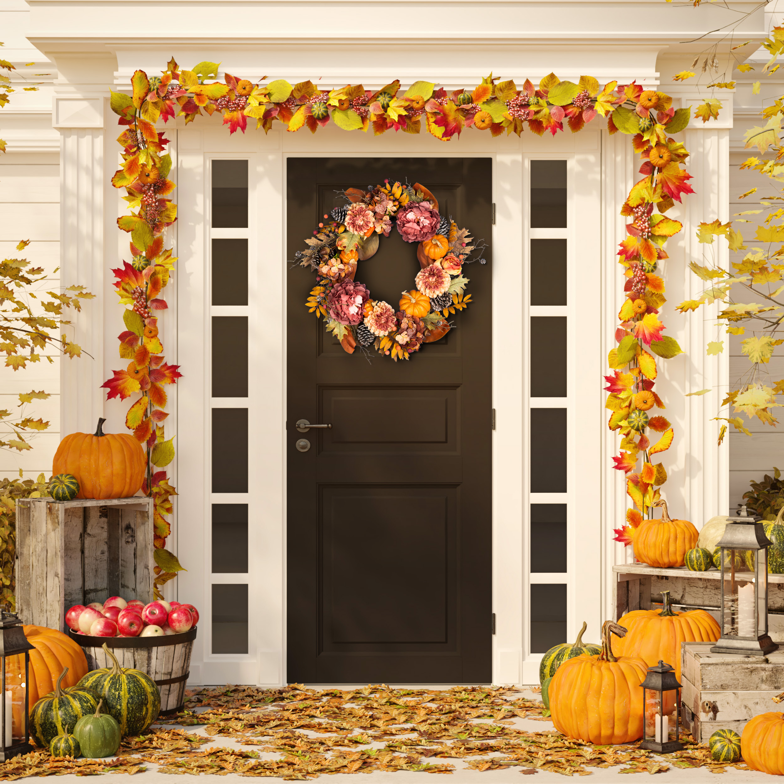 SAFAVIEH Faux 28 Inch Peony & Pumpkin Wreath W/ Pine Cones, Multi