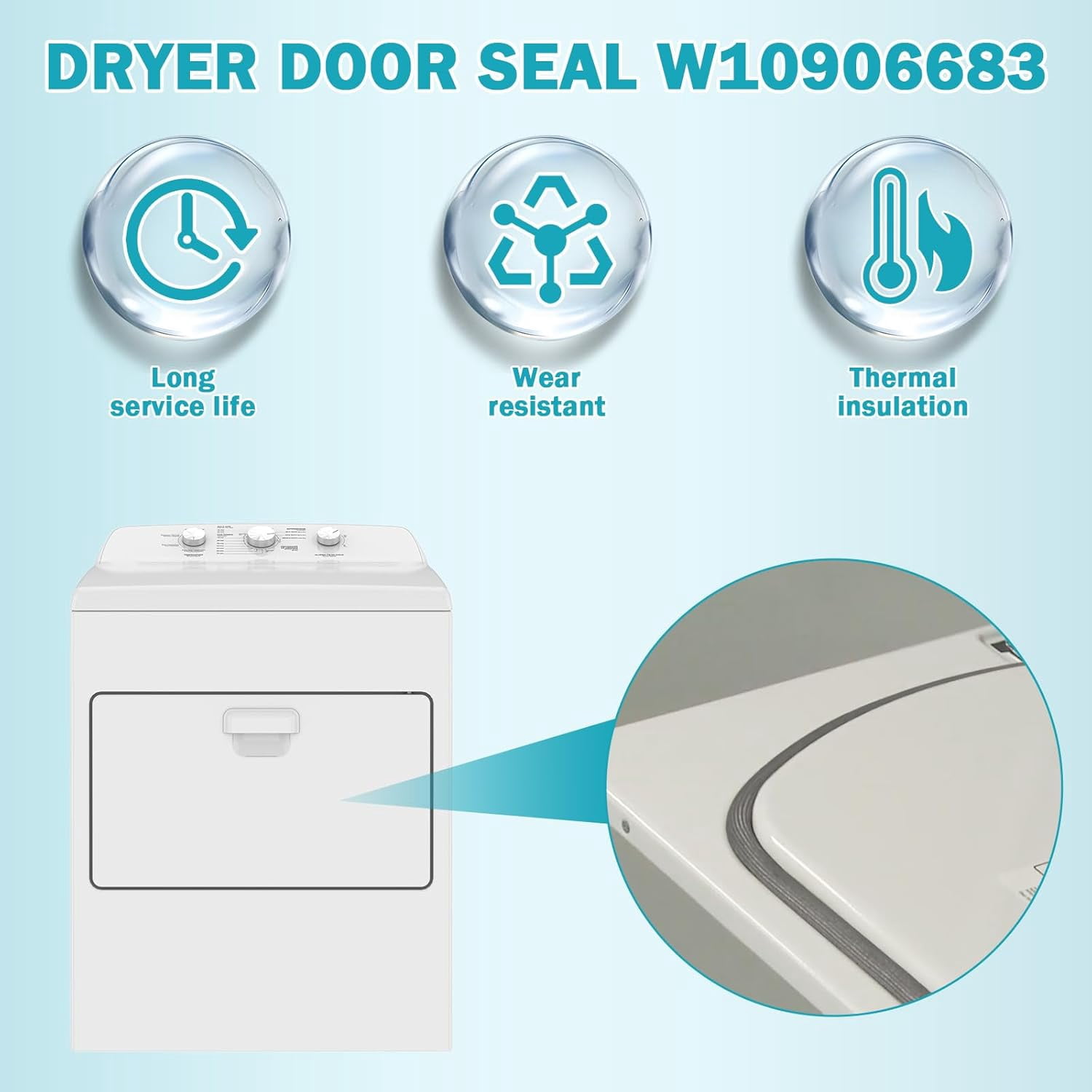 Upgraded W10906683 Dryer Door Seal Part Compatible with Some Maytag Crosley Whirlpool and Kenmore Dryer Door Seal Replacement W10823580 AP6034191 With Adhesive