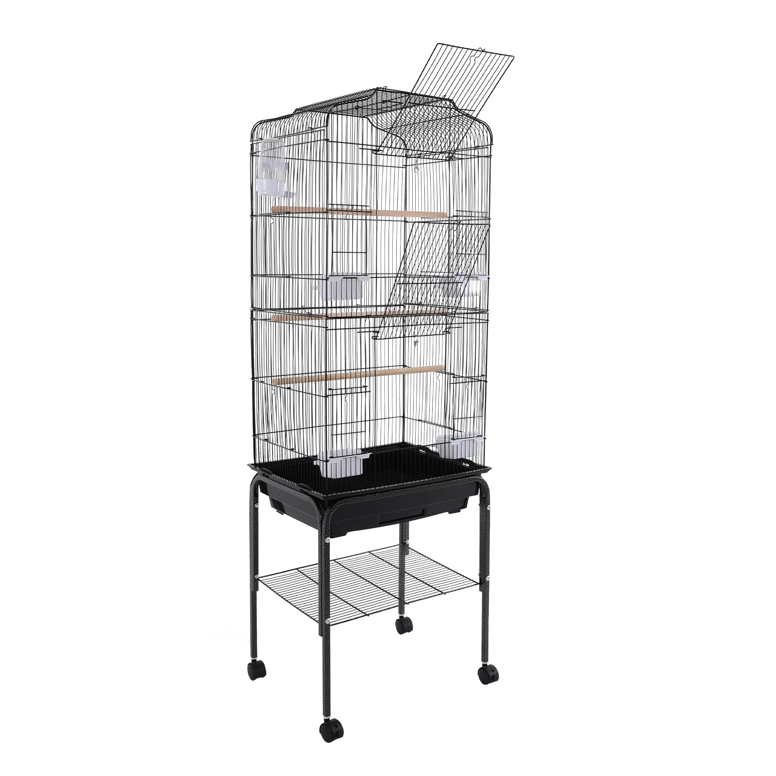 Large Bird Cage, Black Rolling Bird Cage with Wheels, Breeding Cage for Parrots, Finches, Canaries, Lockable Doors, Easy-Clean