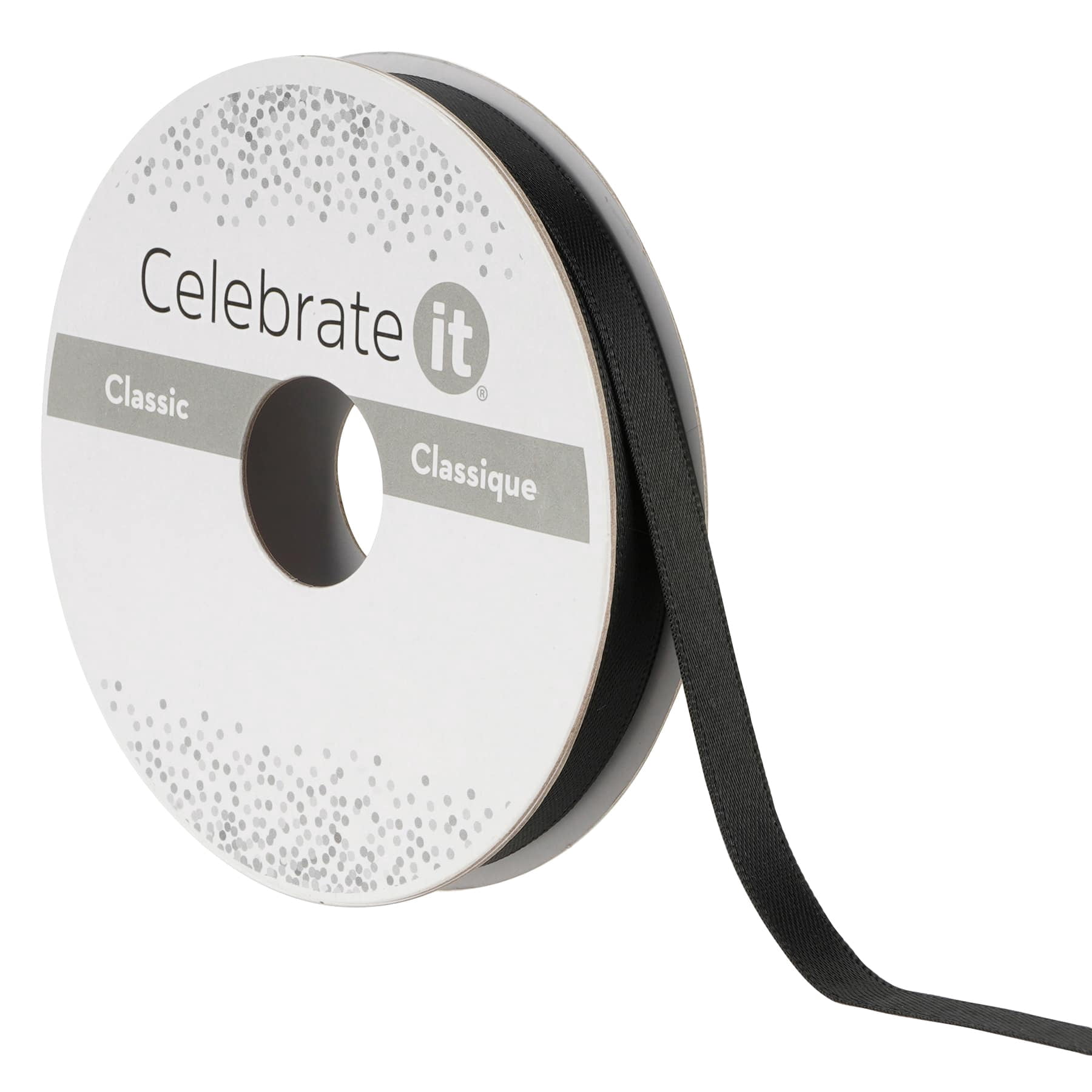 1/4" x 10yd. Black Satin Ribbon by Celebrate It – Non-Wired with Woven Edge - Polyester – Ideal for Gift Wrapping - Baskets & DIY Crafts - 24 Pack