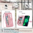 thumbnail image 6 of Decase For Apple iPhone 12 Pro Max Wallet Case Leather with Card Holder Zipper Purse Kickstand Protective Back Cover With Wrist Strap,Pink, 6 of 6