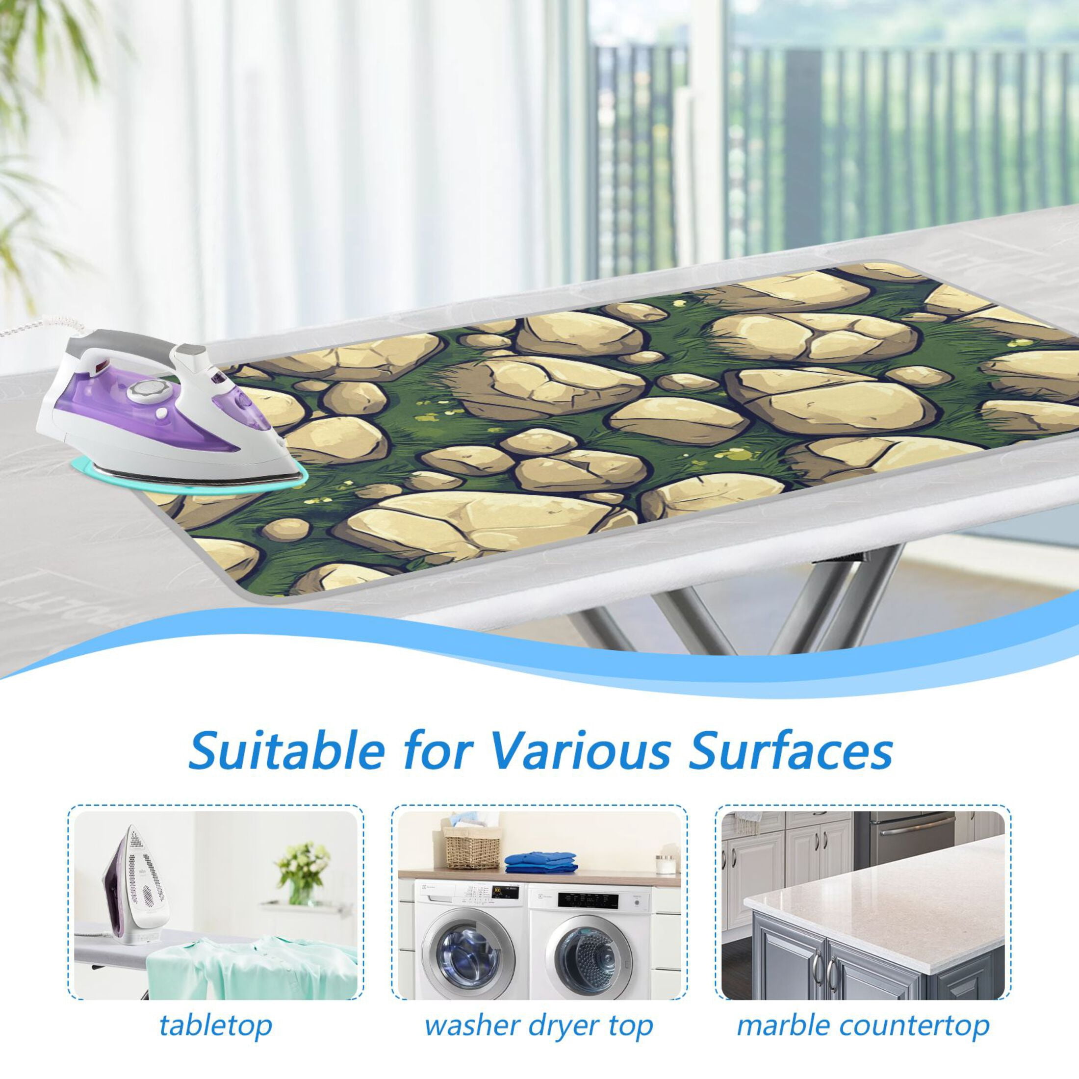 Stone on Green Leaf Ironing Mat Blanket for Table Top Travel Portable Ironing Board Pad 47.2x27.6 Inch