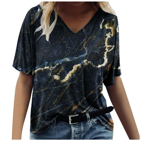 Pntutb Womens Short Sleeve Tops,Ladies T-Shirts Clearance Casual Round-Neck Printed Loose Blouse