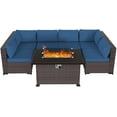 thumbnail image 2 of Gotland 8 Piece Outdoor Patio Furniture Set with 43“ Gas Fire Pit Table Patio Furniture Sectional Sofa Set (Navy Blue), 2 of 8