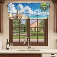 thumbnail image 6 of Beach Blue Curtain Valances for Windows, Kitchen Valance Window Treatments Panel 2 Pack, Starfish Palm Tree Shell Sandy Beach Rod Pocket Short Curtains for Bathroom Bedroom 42 x 12 Inch, 6 of 8