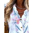 thumbnail image 3 of DYMADE Women Plus Size Wavy Collar Shirt Short Sleeve Printed Button Blouse Top, 3 of 6
