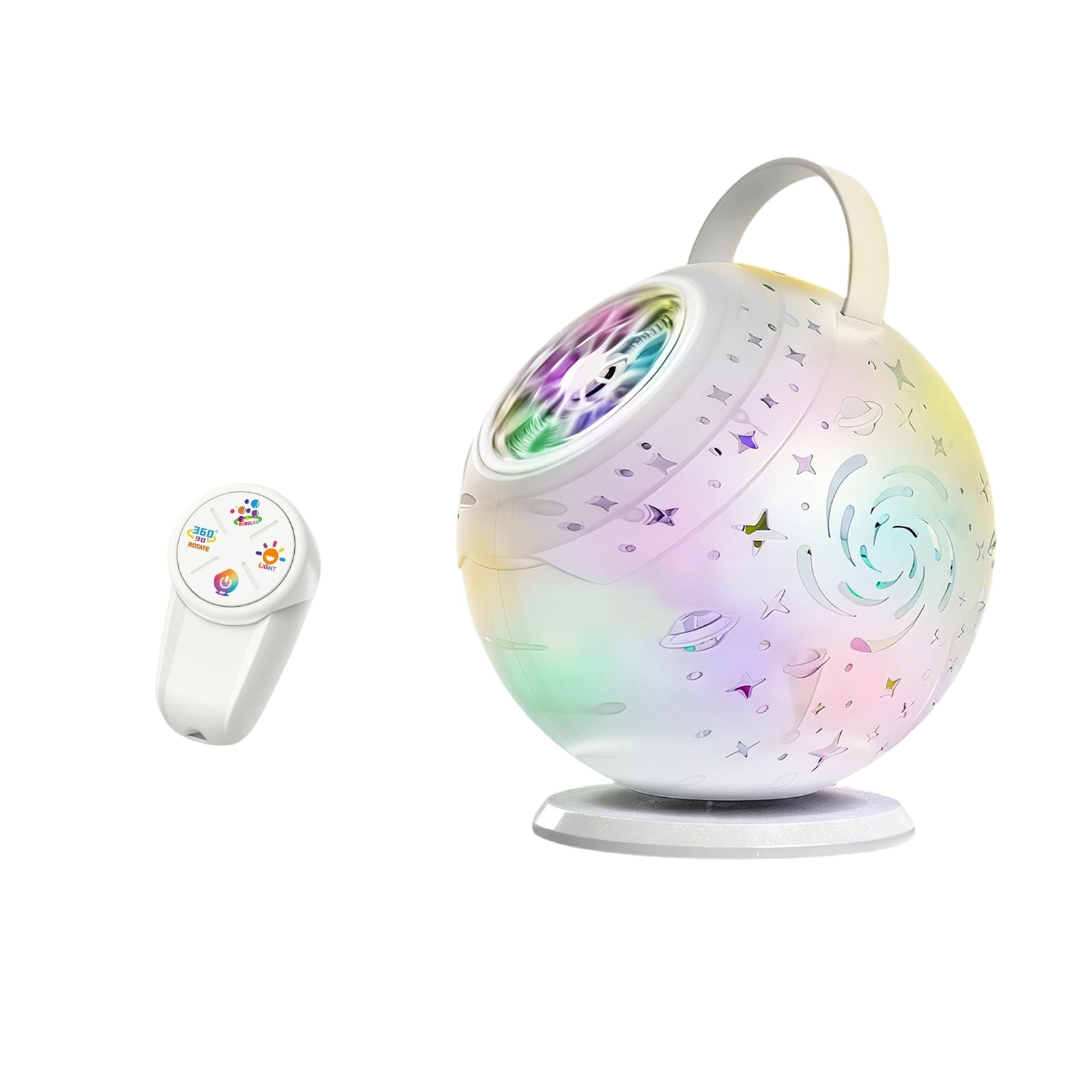 2-in-1 Galaxy Projector Bubble Machine with Remote Control 360 Degree Rotation 7 Colors USB-C Rechargeable for Party Home Decor Outdoor Gathering Stress Relief
