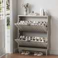 thumbnail image 3 of Shoe Cabinet with 2 Flip Drawers, Fluted Shoe Storage Cabinet for Entryway, Free Standing Shoe Storage Organizer with Wave Doors for Heels, Boots, Slippers in Hallway, Living Room, Grey 96888, 3 of 6