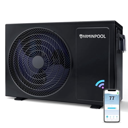 27000 BTU Pool Heater Pump for Up to 7,000 Gallons Above Ground and In Ground Pools, Swimming Pool Heat Pump Electric Heating and Cooling Wifi Timer 110V