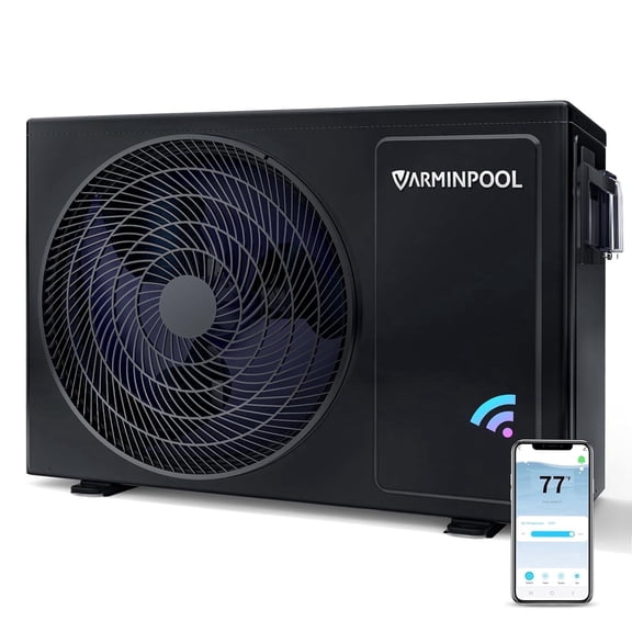 27000 BTU Pool Heater Pump for Up to 7,000 Gallons Above Ground and In Ground Pools, Swimming Pool Heat Pump Electric Heating and Cooling Wifi Timer 110V